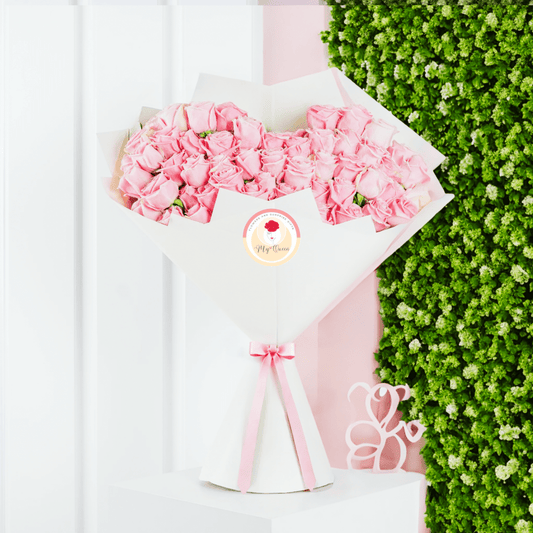 Hand Tied Heart - Shaped Flowers Bouquet | 50 Premium Pink Roses - My Queen