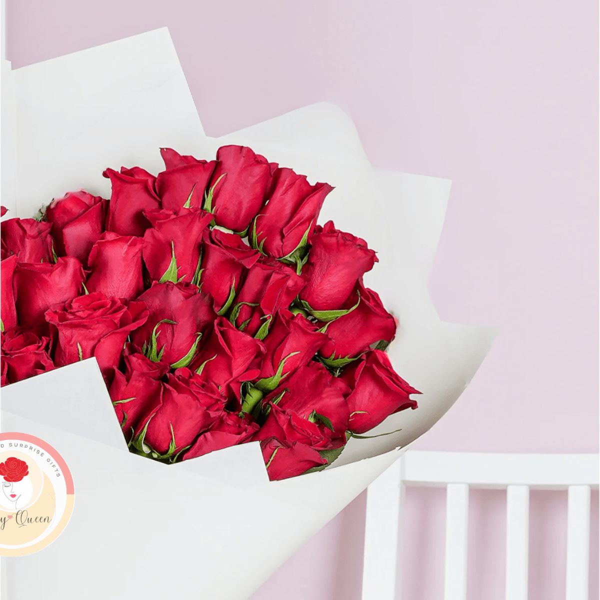 Hand Tied Heart - Shaped Flowers Bouquet | 50 Premium Red Roses - My Queen