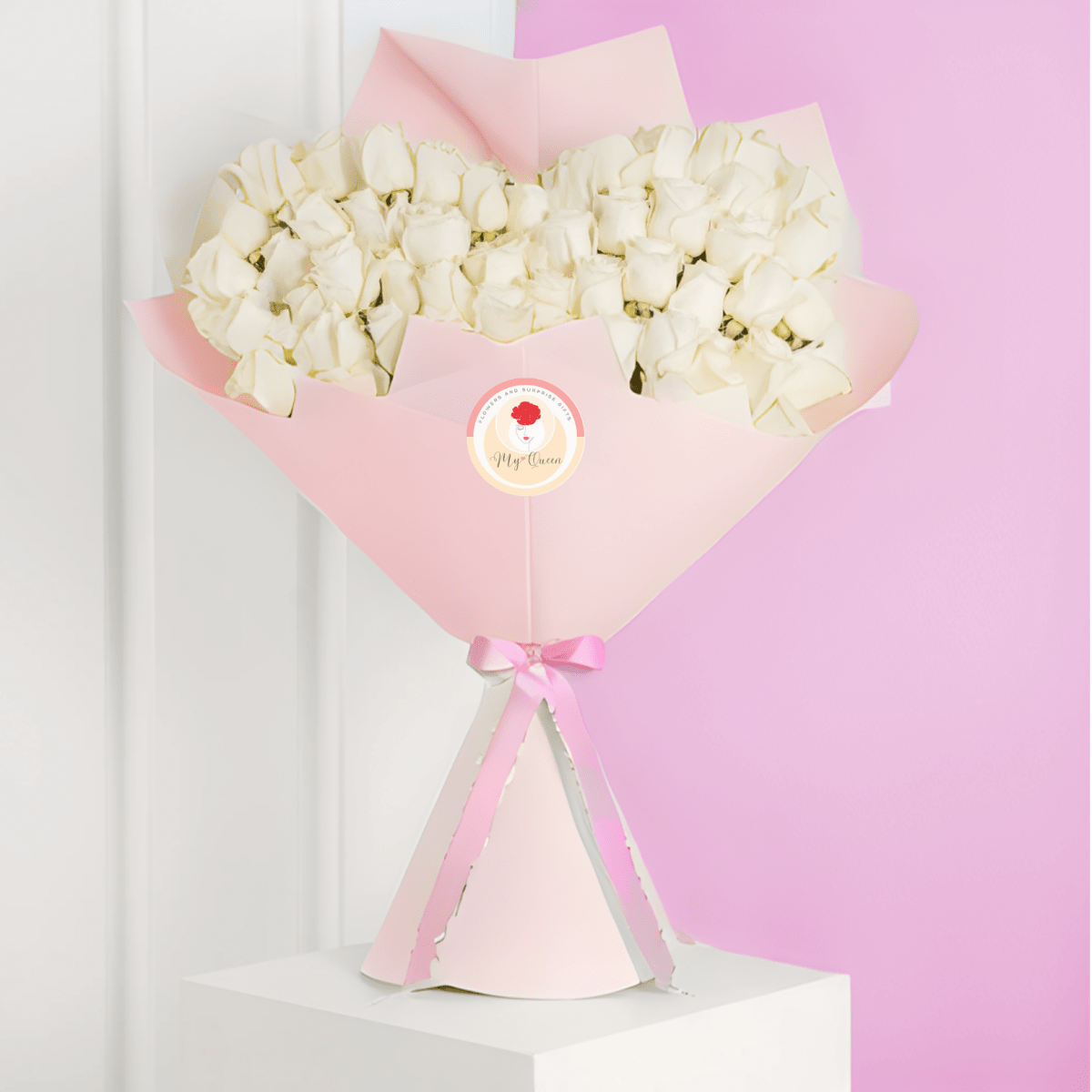 Hand Tied Heart - Shaped Flowers Bouquet | 50 Premium Red Roses - My Queen