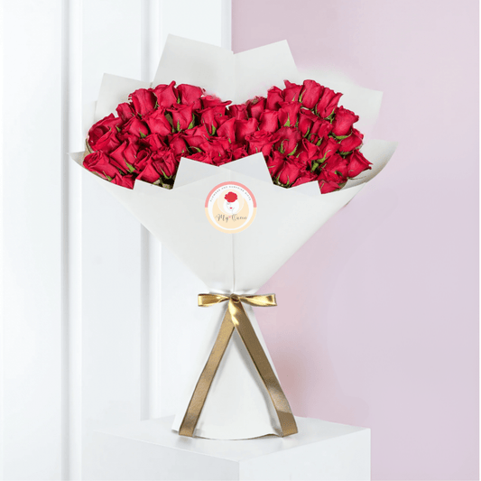 Hand Tied Heart - Shaped Flowers Bouquet | 50 Premium Red Roses - My Queen