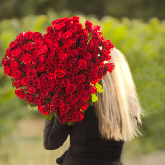 Hand-Tied Heart-shaped  Bouquets |  Premium Roses | 50 roses | 100 roses