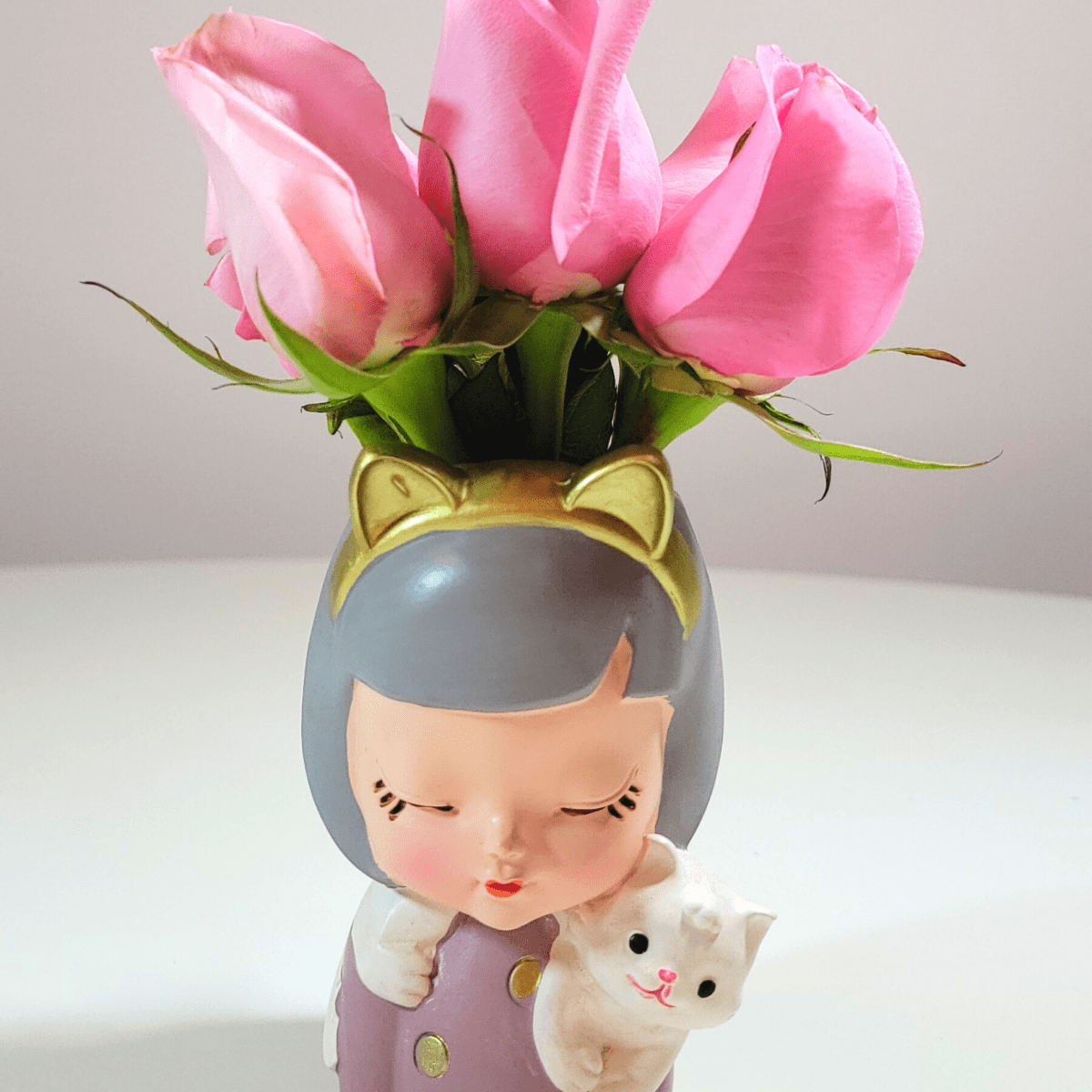 Floral Little Girl with cat | Flowers in modern vase - My Queen